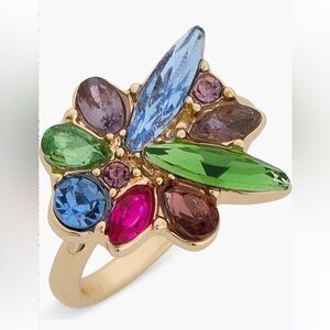 Deco Crystal Cocktail Multicolor Gemstone Gold Ring/ Size 8